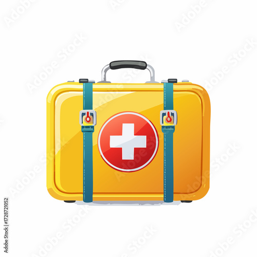 Yellow First Aid Kit Bag With Red Cross Symbol Vector Illustration of Medical Emergency Supplies, Safety and Health Care Flag