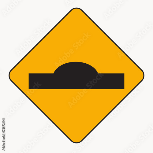 Vector art of yellow road sign warning of a speed bump ahead, alerting drivers to reduce speed and exercise caution for a smoother and safer driving experience