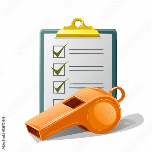 Coaching checklist vector with a whistle, flag, check marks, and organization as a symbol