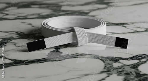 Untied White Martial Arts Belt on Marble Pattern for Beginning Journey