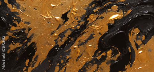 Luxury Gold & Black Abstract Acrylic Painting – Modern Boho Geometric Art with Textured Brush Strokes. realistic brush strokes, canvas texture, contemporary abstract art background.