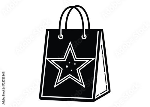 Black shopping bag with white star emblem and handles gift bag