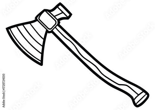 Black outline of a hand axe with a wooden handle tool chopping