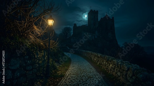 castle in the night , AI Generated.