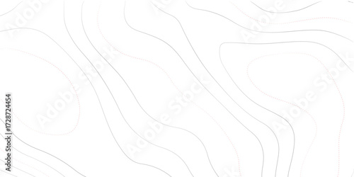 Vector art of minimalist topographic map featuring contour lines to represent elevation, providing a clean and informative visualization of terrain features and undulations