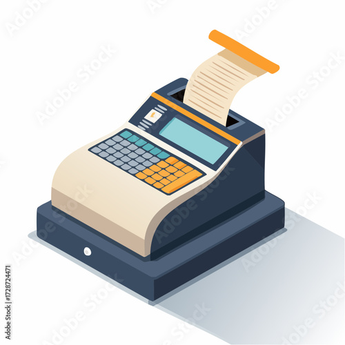 Illustration of a cash register with a receipt coming out of it.