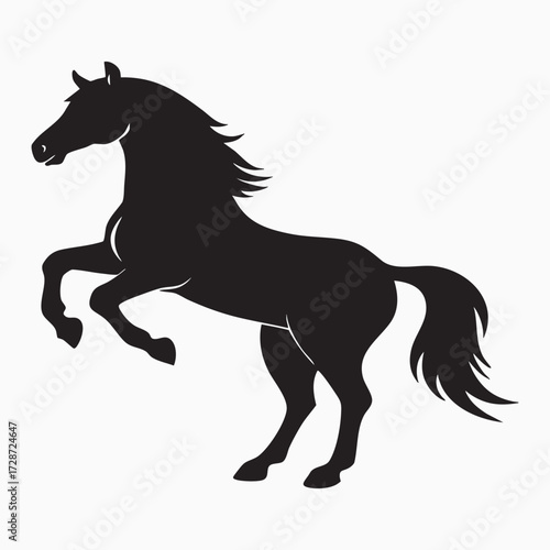 A dynamic black horse vector silhouette illustrating a galloping mustang or stallion with a flowing mane for an equestrian design