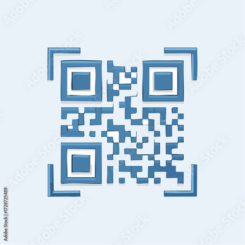 QR Code Icon - A modern, blue, pixelated quick response code for digital identification and data scanning