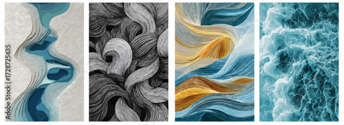 Vector pattern set of flowing lines like ocean tides background
