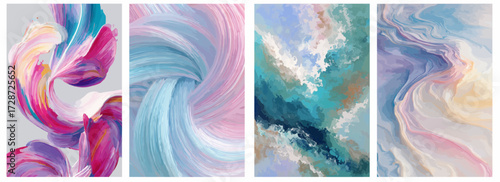 Vector pattern set of fluid pastel swirls evoking sea breeze background