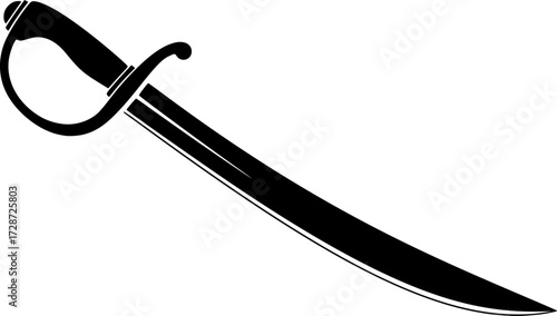 A black, curved pirate saber, sharp blade, vector graphic 