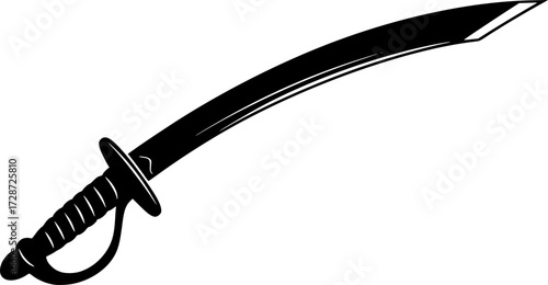 A black, curved pirate saber, sharp blade, vector graphic 