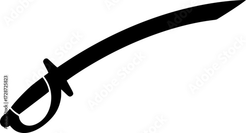 A black, curved pirate saber, sharp blade, vector graphic 