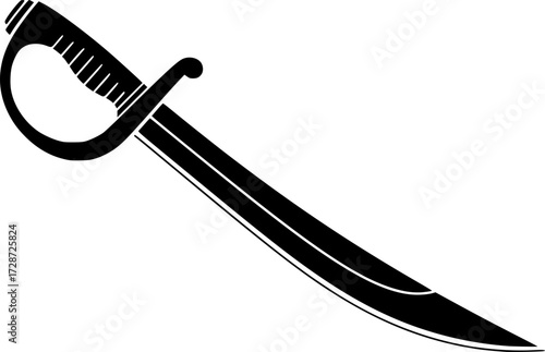 A black, curved pirate saber, sharp blade, vector graphic 