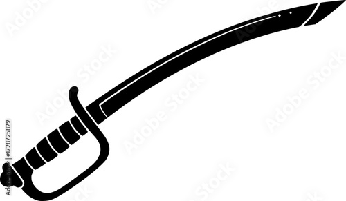 A black, curved pirate saber, sharp blade, vector graphic 