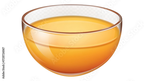 A clear glass bowl filled with a yellow orange liquid