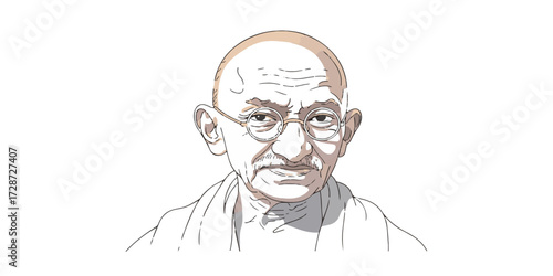 Mahatma Gandhi Portrait Line Art with Subtle Warm Colors