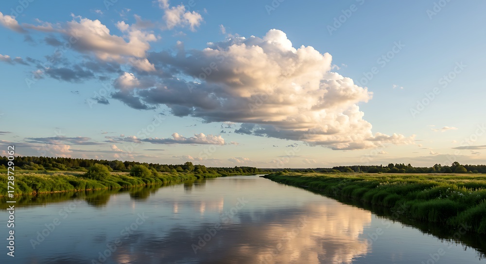 Fototapeta premium River landscape calm evening sky