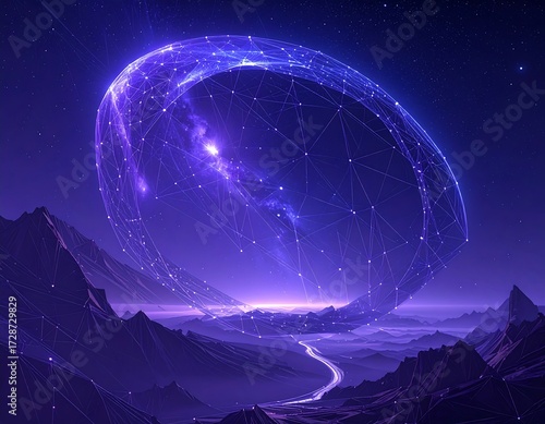 Cosmic orb floats over a purple landscape