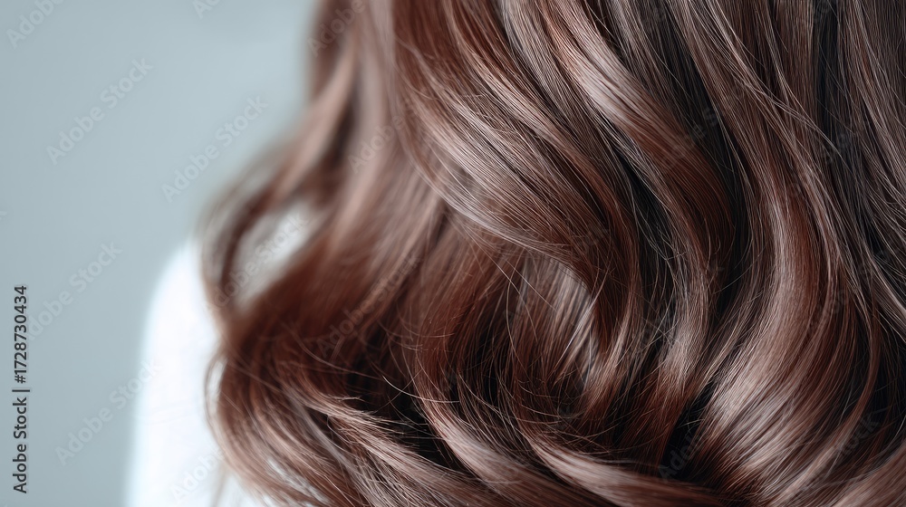 Fototapeta premium Closeup of Flowing Brown Hair with Silver Glitter Accents Against a Soft Gray Background Beauty and Elegance and Studio Shot with Subtle Lighting