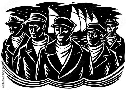 Group of Sailors Silhouette, Columbus Day Crew SVG, PNG