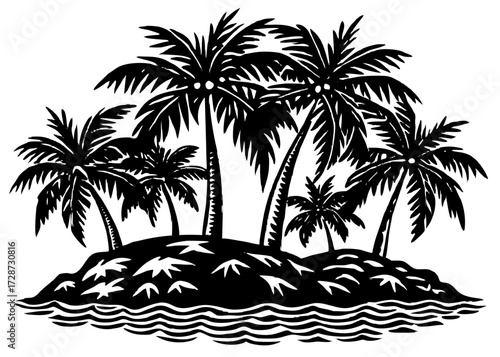 Island With Palm Trees Silhouette, Columbus Day Discovery SVG, PNG