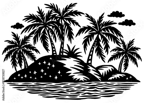 Island With Palm Trees Silhouette, Columbus Day Discovery SVG, PNG