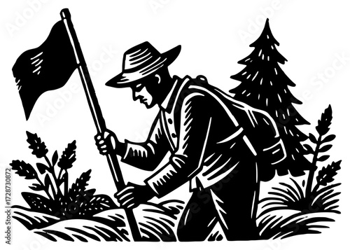 Explorer Planting Flag Silhouette, Columbus Day Landfall SVG, PNG