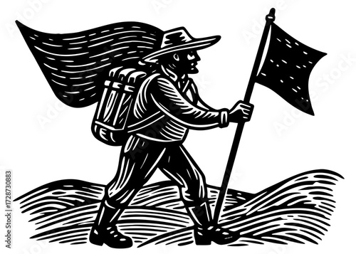 Explorer With Flag Silhouette, Columbus Day Victory SVG, PNG