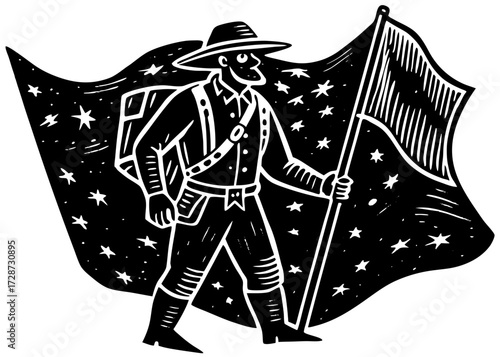 Explorer With Flag Silhouette, Columbus Day Victory SVG, PNG