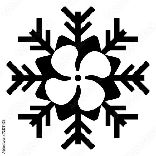 Logo aire acondicionado. Icono con silueta de ventilador en copo de nieve 