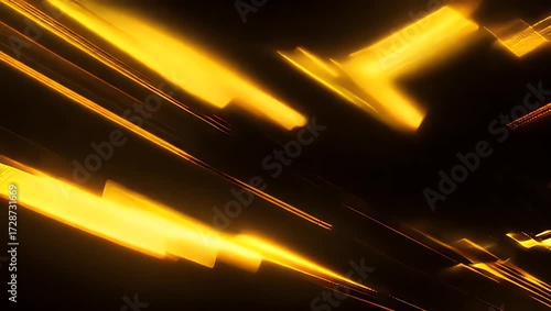 Abstract Golden Light Streaks on Black Background with Dynamic Motion Effect