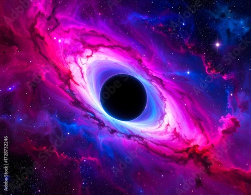 Cosmic vortex of vibrant nebulae surrounding a black hole