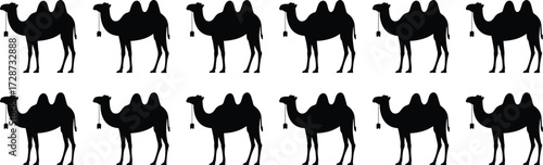 Bactrian Camel Silhouette Vector Set in Grid Layout for Desert, Wildlife, Animal Pattern, Travel, and Nature Design Themes