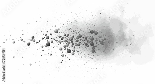 Elegant abstract watercolor splash with varying sphere sizes and grayscale tones