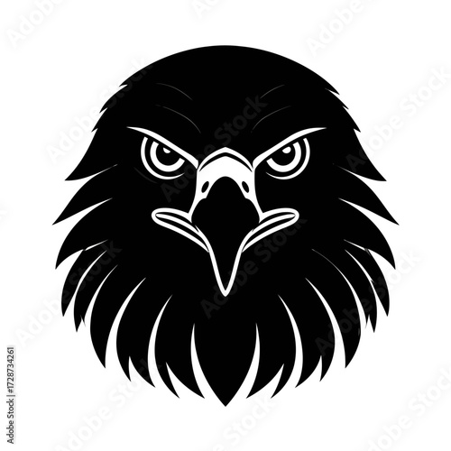Simple Black Silhouette Icon of Eagle Face – Minimal Vector Design on White Background