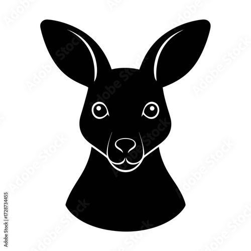 Simple Black Silhouette Icon of Kangaroo Face – Minimal Vector Design on White Background