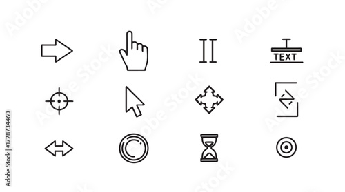 Collection of hand drawn cursor and pointer icons for digital interfaces and web design vector