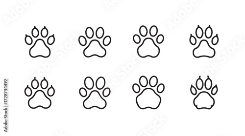 Collection of eight hand drawn paw print icons for pets and animals expressing affection and care vector