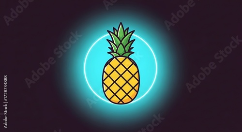 Whimsical pineapple with luminous aura against shadowy backdrop