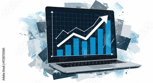 Laptop display featuring an upward trending graph indicating business growth