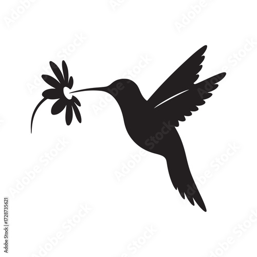 hummingbird sipping from flower vector silhouette clip art logo design illustration