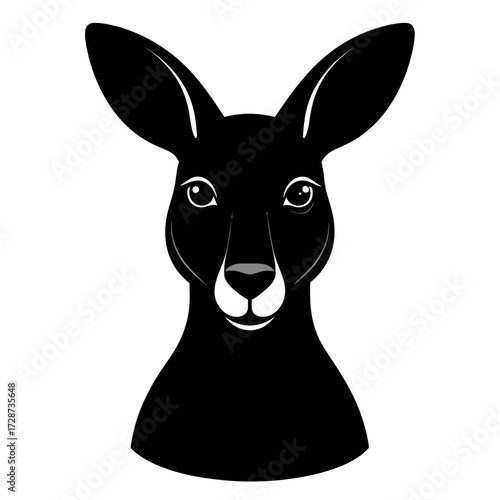 Simple Black Silhouette Icon of Kangaroo Face – Minimal Vector Design on White Background