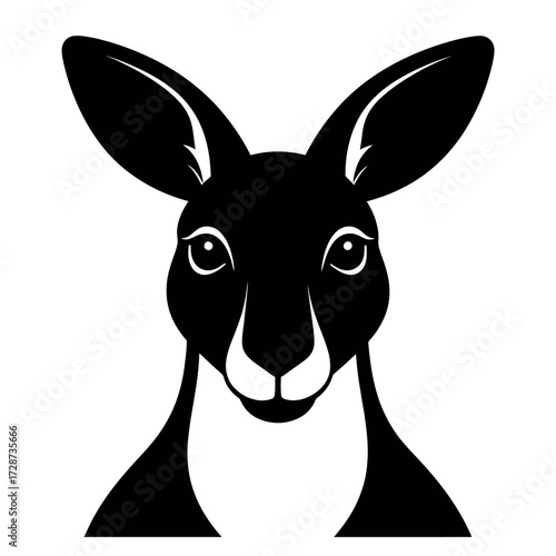 Simple Black Silhouette Icon of Kangaroo Face – Minimal Vector Design on White Background