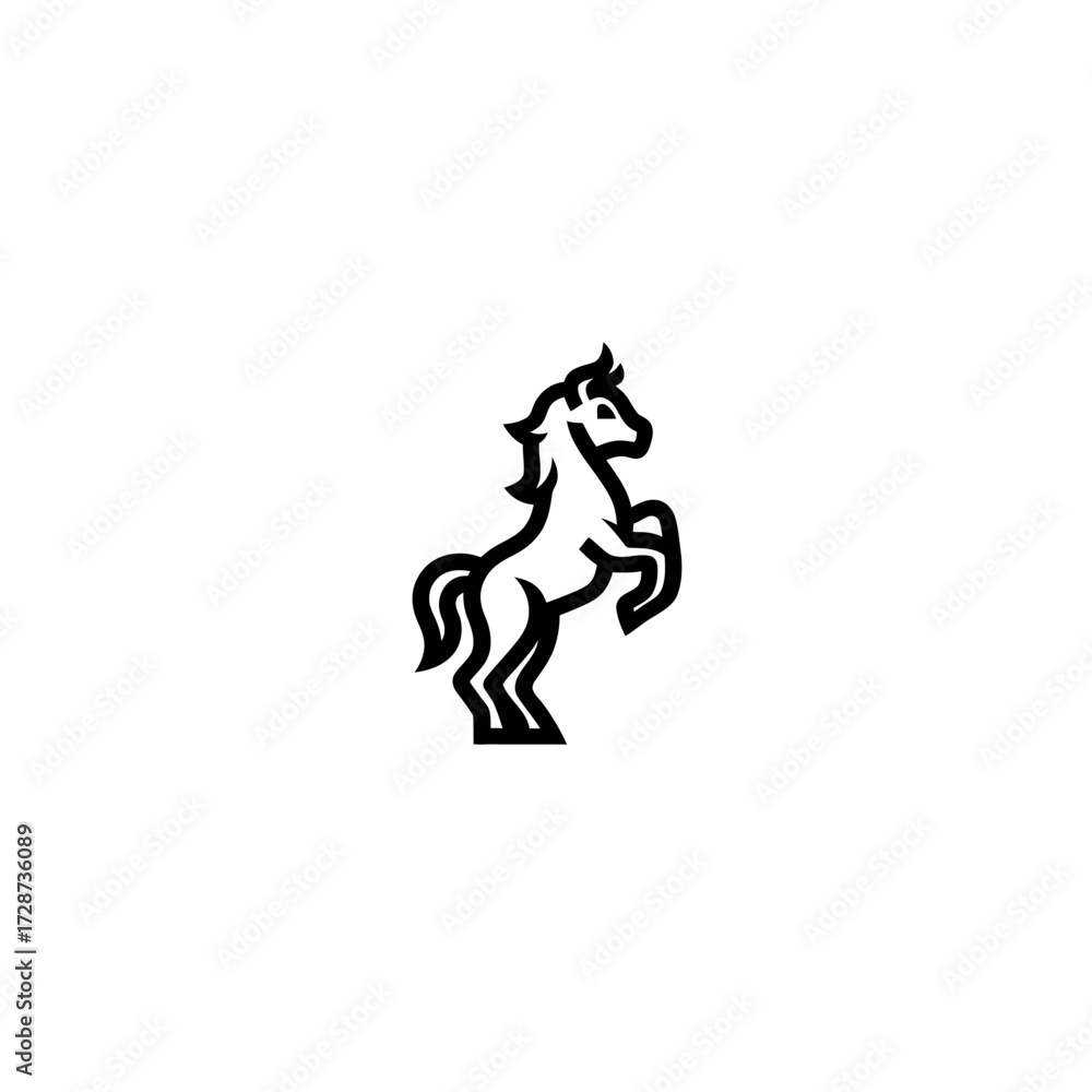 Fototapeta premium Stylized black silhouette of a horse rearing up on its hind legs on a white background
