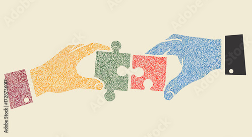 Two hands joining puzzle pieces, symbolizing collaboration and connection