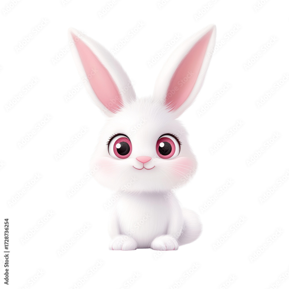 Fototapeta premium Cute cartoon white bunny with big ears and pink cheeks