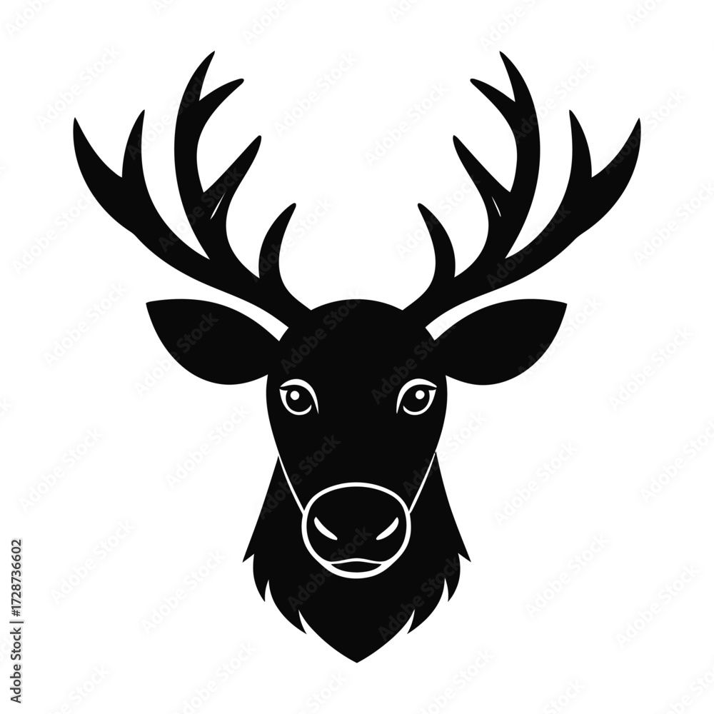 Naklejka premium Simple Black Silhouette Icon of Moose Face – Minimal Vector Design on White Background