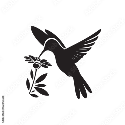 hummingbird sipping from flower vector silhouette clip art logo design illustration