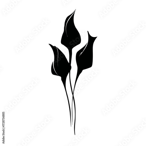 Wallpaper Mural Black silhouette of three stylized leaves with long stems, rising from the bottom center Torontodigital.ca